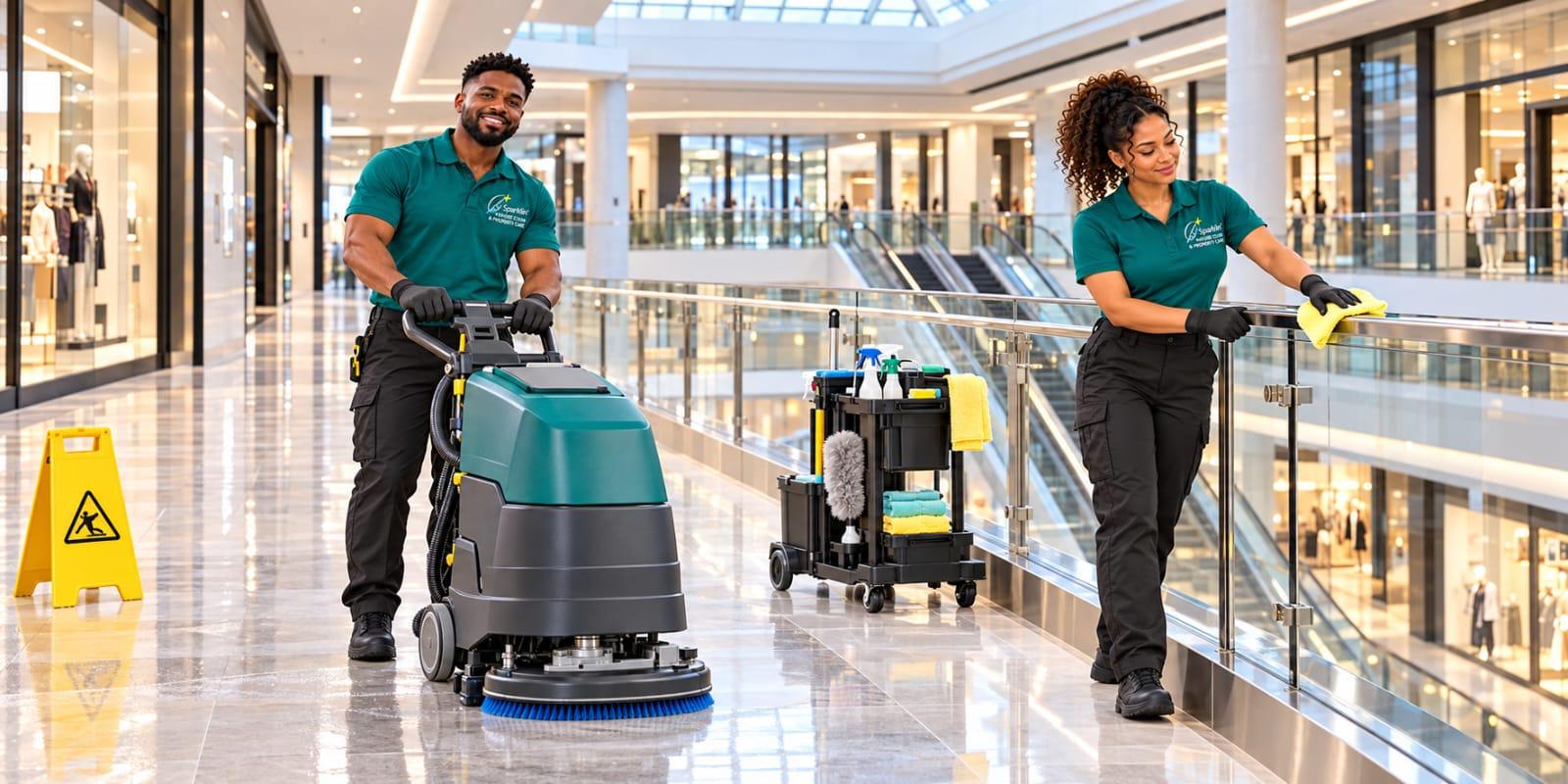 Sparklin’ Nature team cleaning a shopping mall