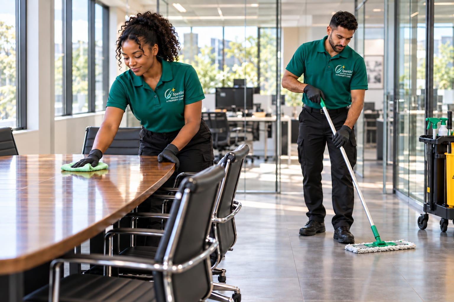 Two Sparklin’ Nature cleaners working in a modern office