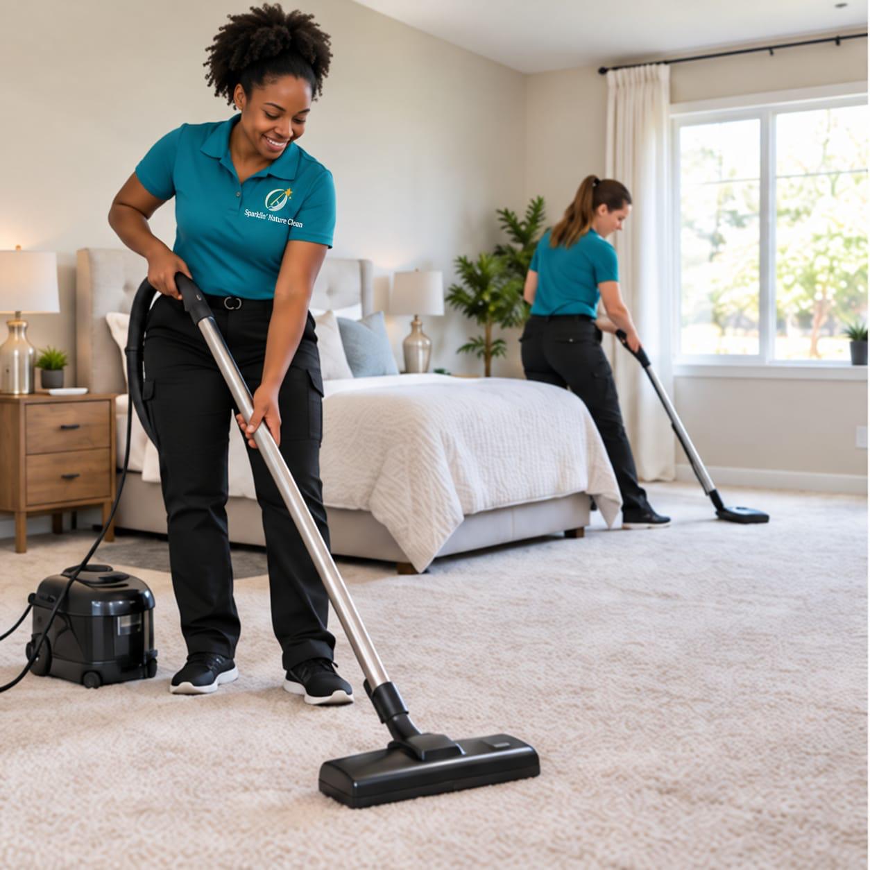 The Sparklin’ Nature team cleaning a bedroom